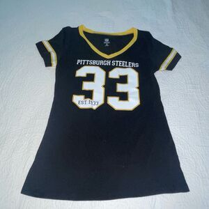 Pittsburgh Steelers Shirt Womens Size M Black V-Neck‎ Top NFL Apparel EST.1933